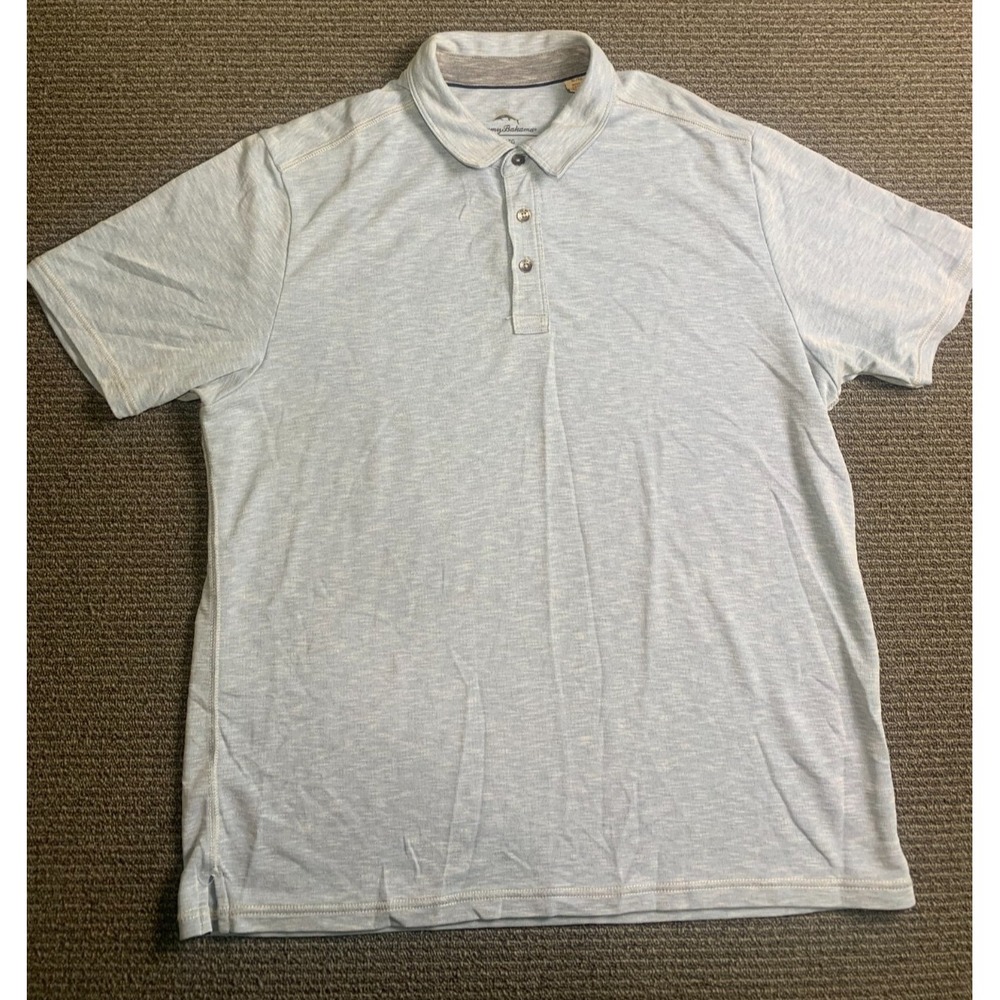 Tommy Bahama Men Blue Gray Short Sleeve Polo Shirt XL Modal Blend Regular Fit